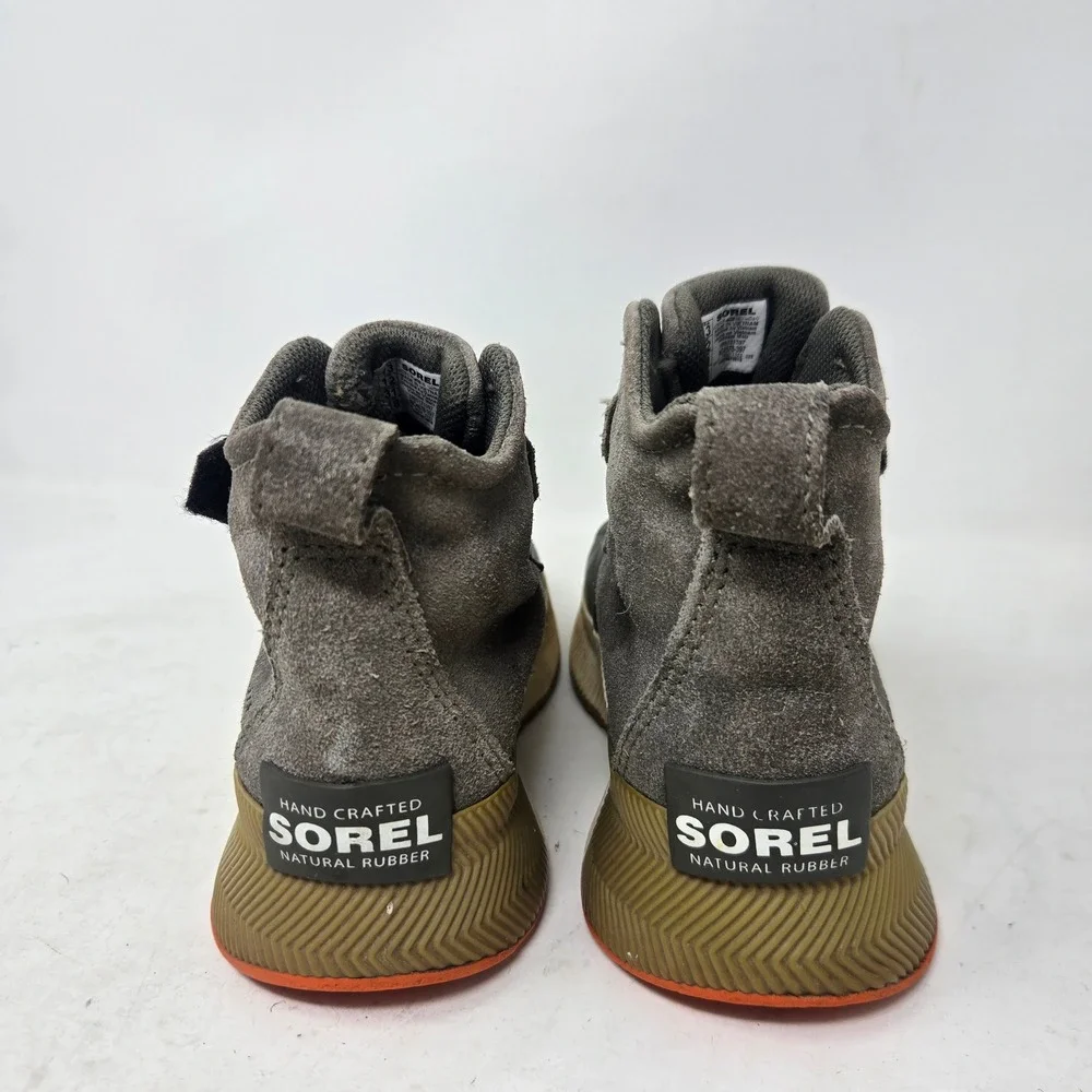 Sorel Out N About Classic Kids Waterproof Suede Rubber Boots Grey Orange